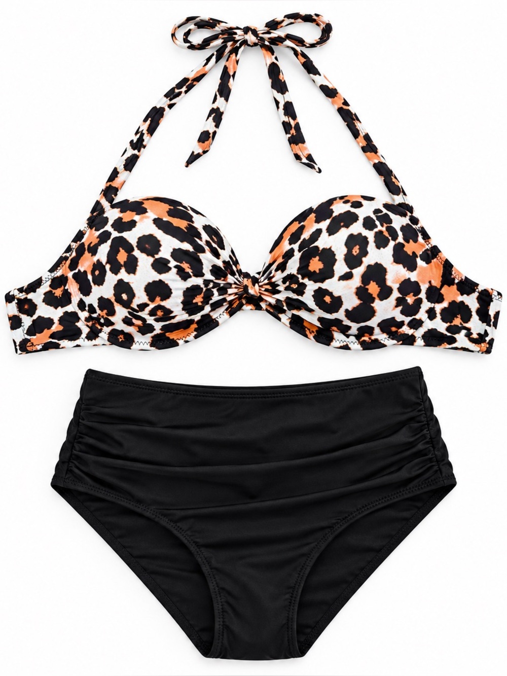 Tempt Me NWT Leopard Print Halter Bikini Set Black High Waist Size L